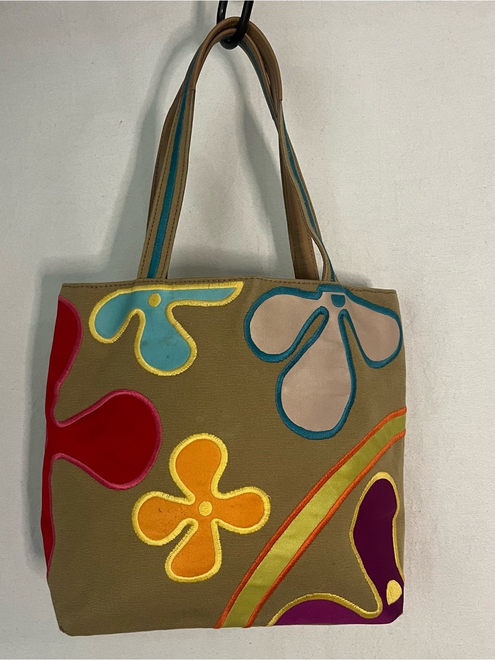 Vintage Lamarthe Paris Floral Appliqué Canvas Tote Bag Made In Italy Retro Y2K